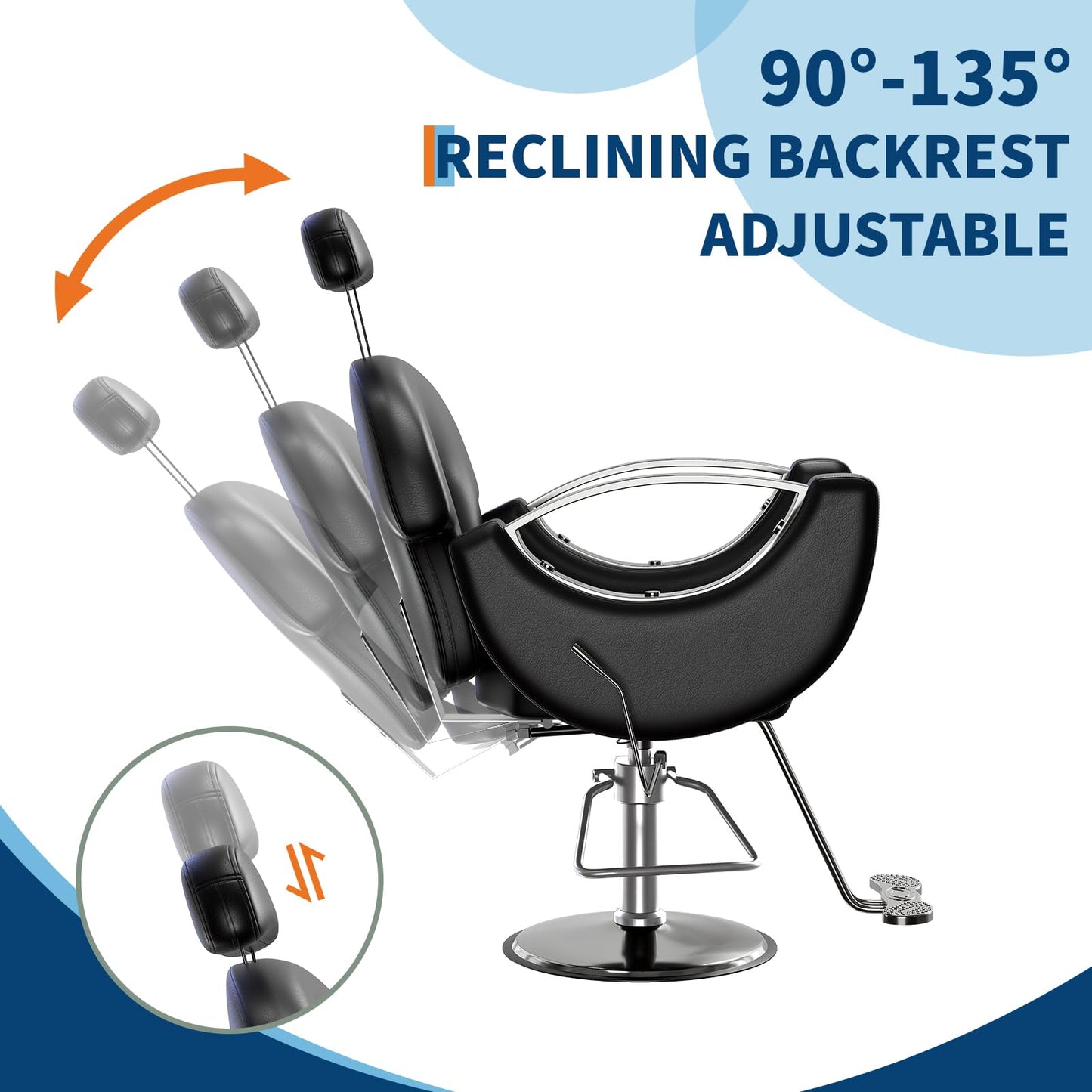 GAOMON Reclining Salon Barber Chair, 360 Swivel Styling Braiding Hairdresser Chair Hair Salon Chair with Heavy Duty Hydraulic Pump for Hair Stylist Home Barbershop, Black & Silver