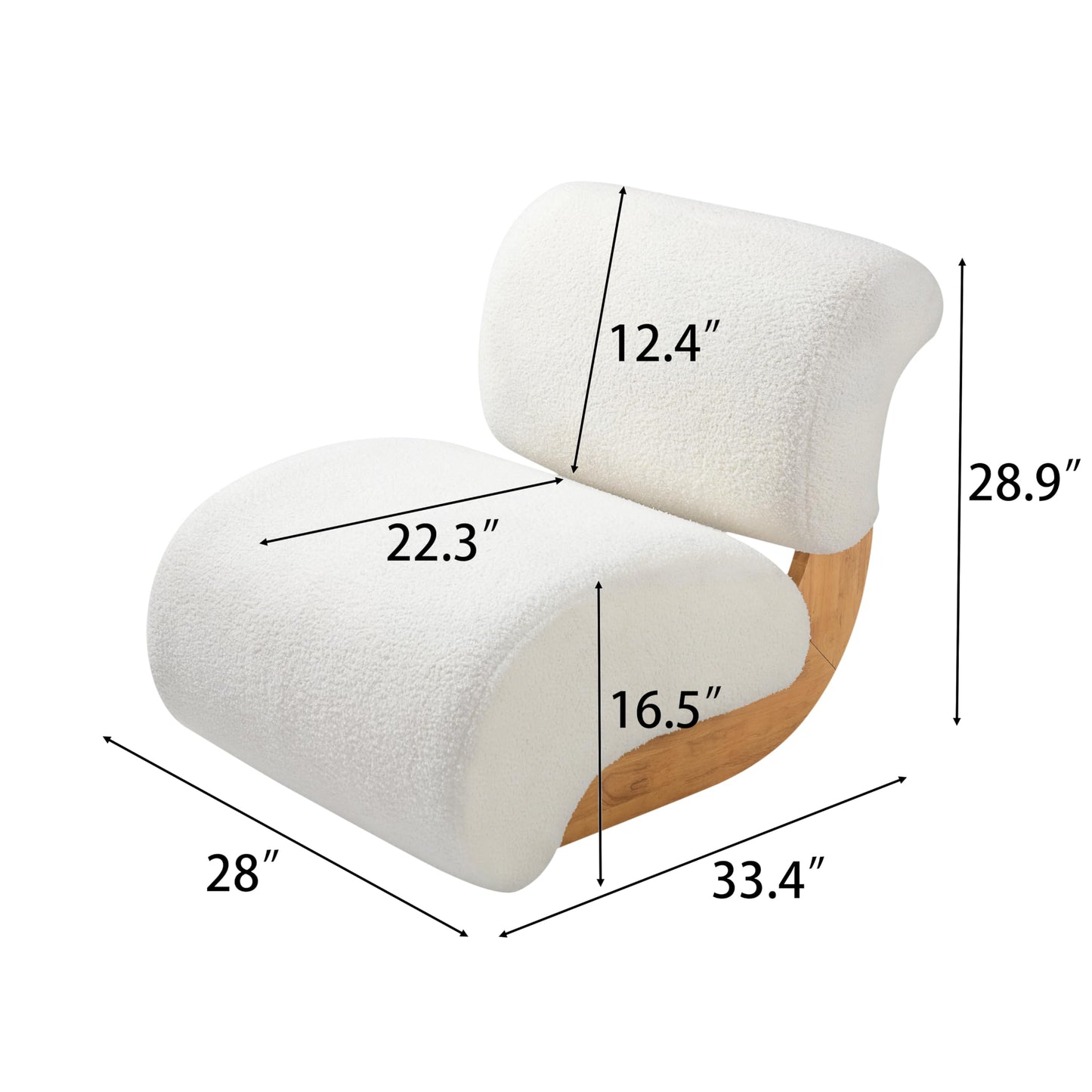 Merax 28" Modern Curved Boucle Accent Chair with Solid Wood Base, Mid-Century Armless Upholstered Slipper Lounge Chair for Living Room, Bedroom, Reading Nook, Natural + Beige