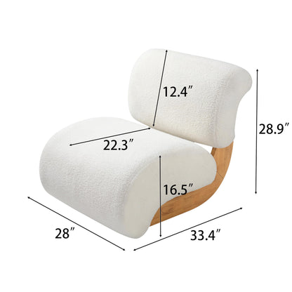 Merax 28" Modern Curved Boucle Accent Chair with Solid Wood Base, Mid-Century Armless Upholstered Slipper Lounge Chair for Living Room, Bedroom, Reading Nook, Natural + Beige