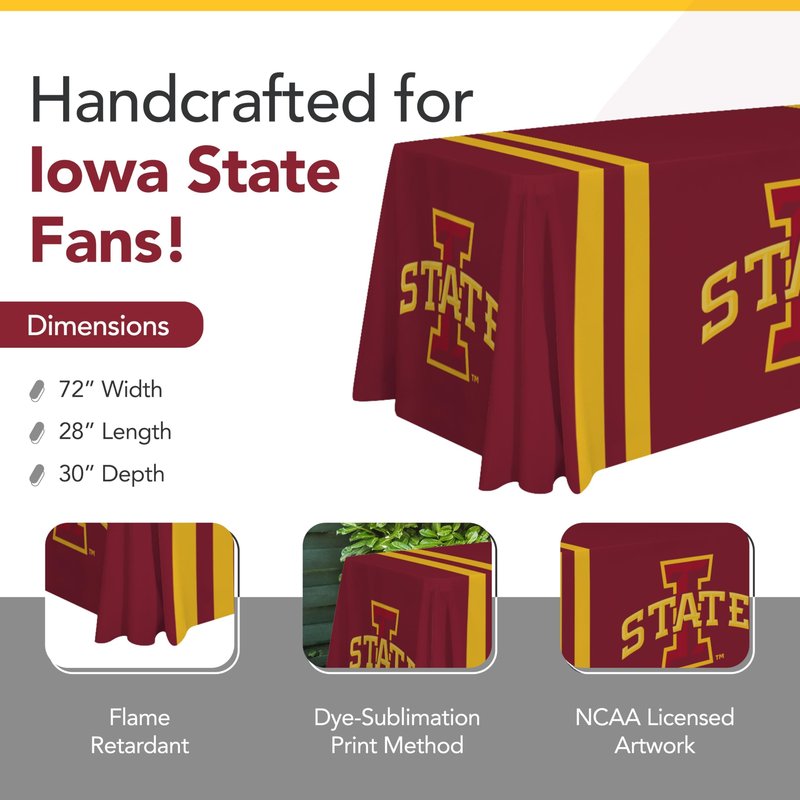 Victory Corps Iowa State Cyclones College Sports Printed Table Throw - NCAA Licensed - Polyester - School Tablecloth (Red) (6' Draped)