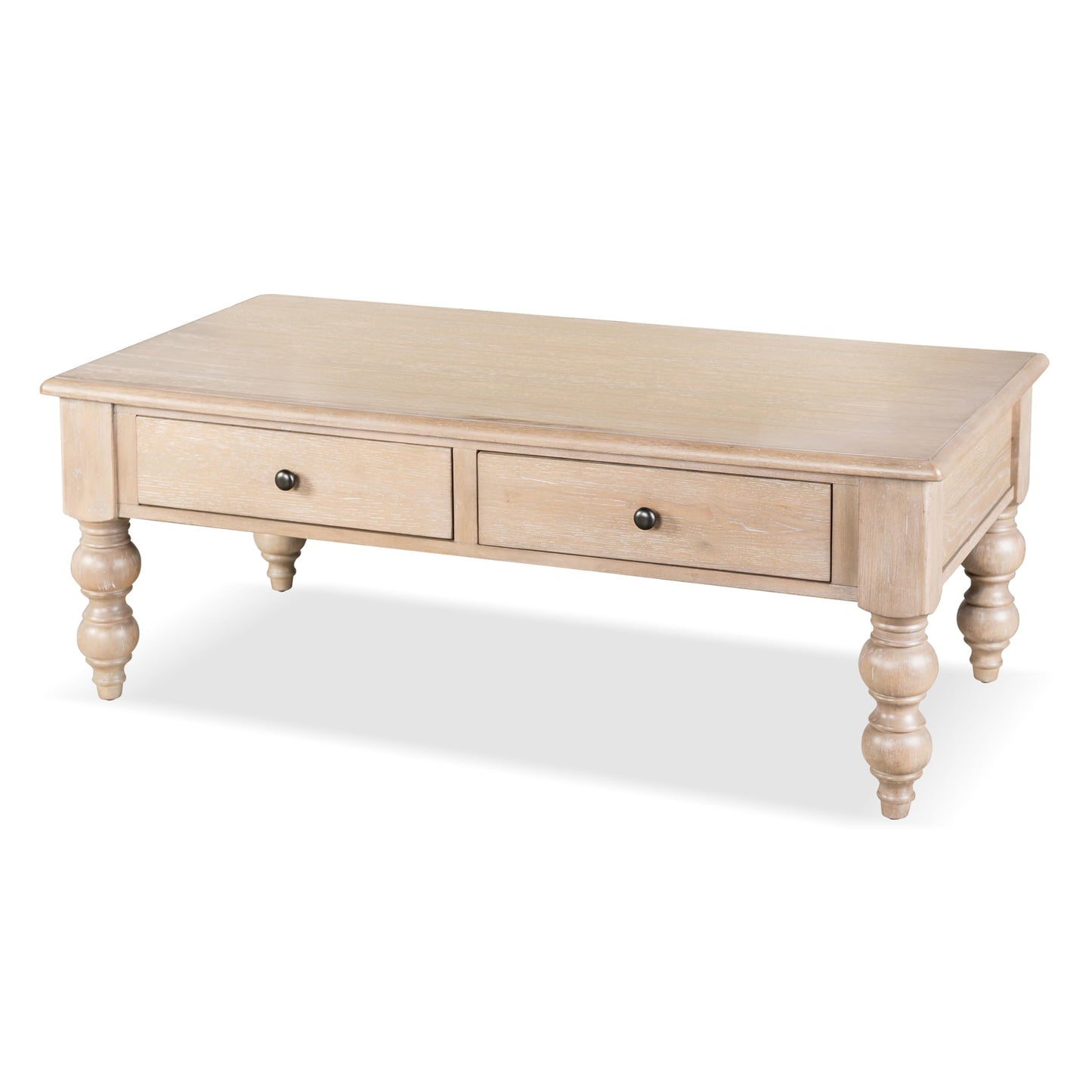 Furniture of America Shelimar Transitional Solid Wood 52-inch Rectangular Coffee Table, 2 Soft-Closing Drawers and Ball-Bearing Glide for Living Room, Light Washed White
