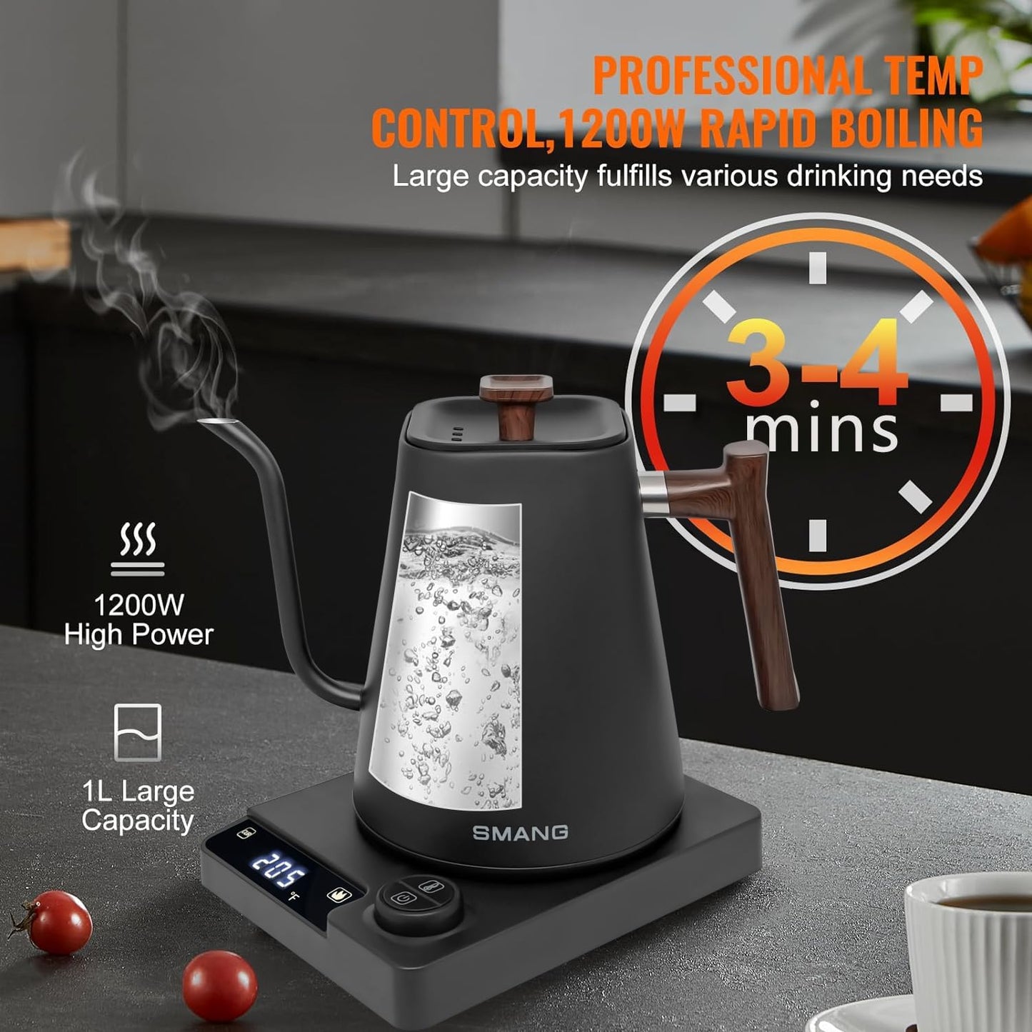 1 304 1L Electric Kettles, Gooseneck Electric Kettle, Temperature Control, for Pour Over Coffee and Tea, Stainless