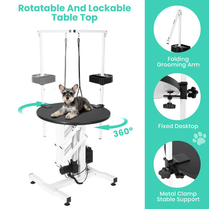 ActiveTrail Electric Hydraulic Lift Dog Grooming Table – 24 Inch Rotating Desktop, Overhead Arm, Foot Remote, Tool Organizer, 250LBS Capacity – Ideal for Small Pets