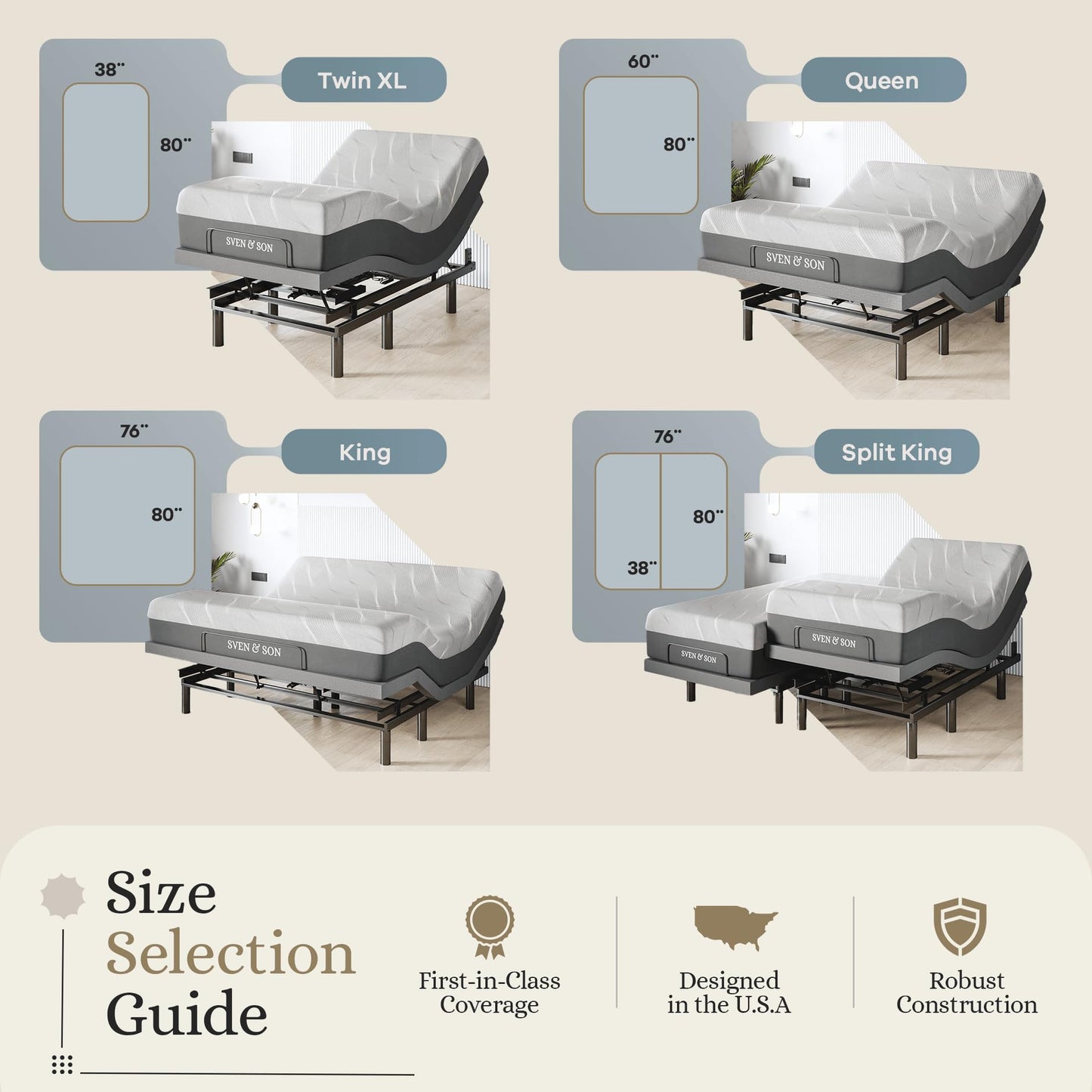 Sven & Son Harmony Adjustable Bed Base, Head and Foot Lift, Massage, Under-Bed Lights, USB, Gel Memory, Zero Gravity Smart Frame - Split King + 12 inch Memory Foam Matt (Medium)