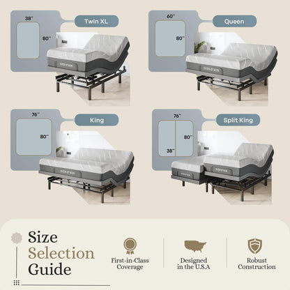 Sven & Son Harmony Adjustable Bed Base, Head and Foot Lift, Massage, Under-Bed Lights, USB, Gel Memory, Zero Gravity Smart Frame - Queen + 12 inch Memory Foam Matt (Medium)