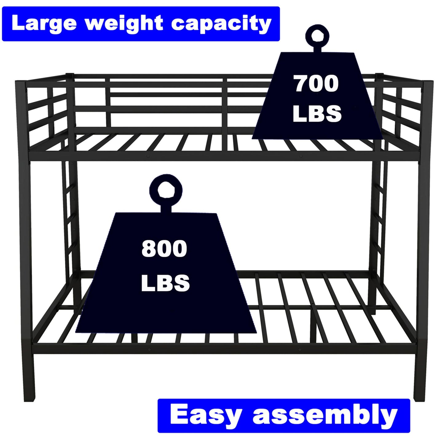 LEEKOUS Upgraded Version Heavy Duty Metal Full XL Over Queen Bunk Bed, Thicken Stronger Steel Full Over Queen Bunk Bed, Queen Size Bunkbed Frame for Adults, Easy Assembly, Black (Full XL Over Queen)