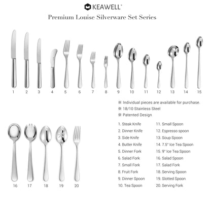 KEAWELL Premium Louise Forks, Set of 4, 18/10 Stainless Steel, Forks Silverware with Round Edge, Exceptional Mirror Finish, Dishwasher Safe (8" Dinner Fork)