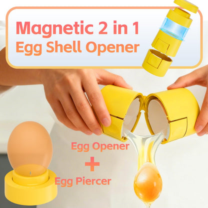 2 in 1 Egg Shell Opener, Egg Piercer for Hard Boiled Egg, Cute Egg Cracker for Raw Eggs, Egg Peeler Separator for Home Kitchen Gadgets Tool, Yellow