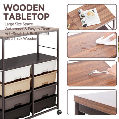 SYKIARIOL 8 Drawers Rolling Storage Cart with Wooden Top, Multipurpose Utility Cart with Opening Shelf & Lockable Wheels, Storage Drawer Cart Organizer for Home Office Craft Room Classroom, Brown