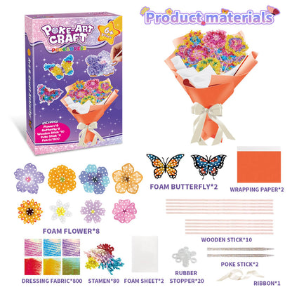 Britik Arts and Crafts for Kids Ages 8-12: Poke in Fun Art Kits for Girls, Poke Art Flower Bouquet Craft Kit, Fabric Arts for Kids DIY Flower Bouquet Kit Birthday Gift for Girls 8 9 10 11 12, Orange