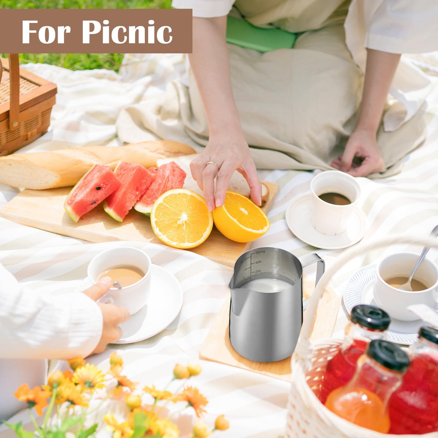 Honeydak 2 Pcs Milk Frothing Pitcher 304 Stainless Steel Steaming Pitchers for Coffee Bar Cappuccino Barista Tools Milk Jug Steamer Frother Cup (12 oz)