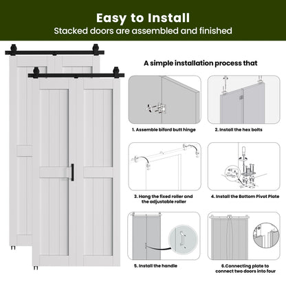 SMARTSTANDARD Bifold Barn Door 48'' x 84'',Bi-Fold Sliding Closet Doors with Hardware Kit Included,56'' Track Kit for 4 Doors,Waterproof & Quiet,Pre-Drilled Holes Easy Assembly,White