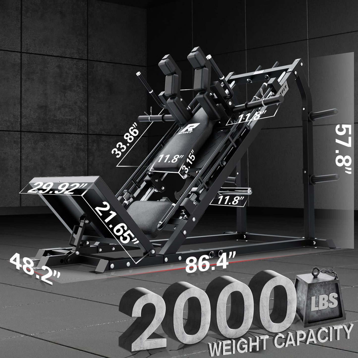 RitFit Gazelle Pro 3 in 1 Leg Press and Hack Squat Machine - High-Tensile Steel Leg Press Machine, 2000lbs Capacity, Adjustable Angles with Weight Storage (Black (with Pull up Band))