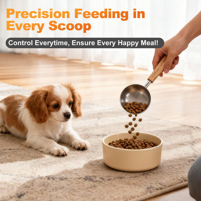 TREMENDRY 1PCS 2Cup(480ml | 16oz) Dog Cat Food Scoop, 18/8(304) Stainless Steel Measuring Cup with Wooden Handle, Etched Measurements Inside, BPA Free Portion Control for Pets & Kitchen Use