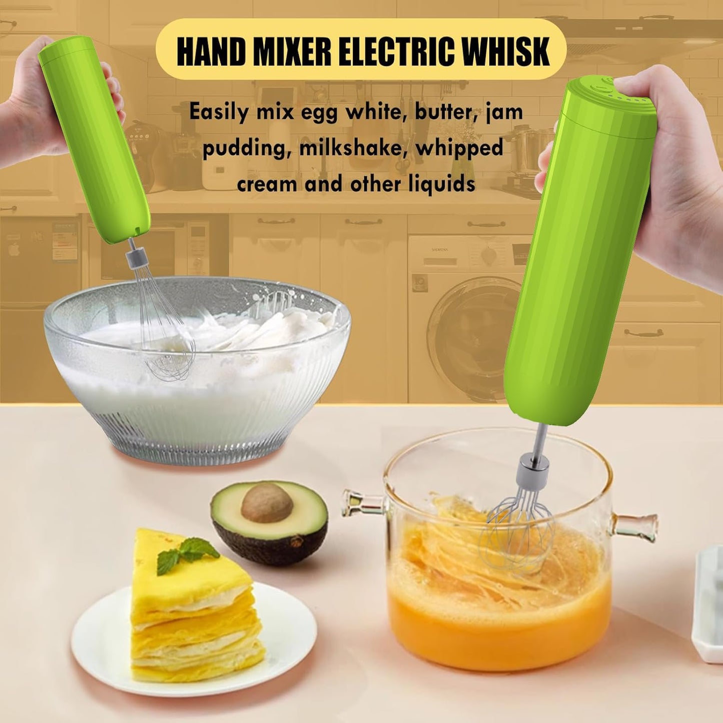 4-in-1 Electric Hand Mixer, Electric Whisk, Mini Onion Chopper 10Oz, Small Cordless Hand Blender, Milk Frother Wand for Coffee, Matcha, 4 Speed Rechargeable Food Processor for Baby Food Maker