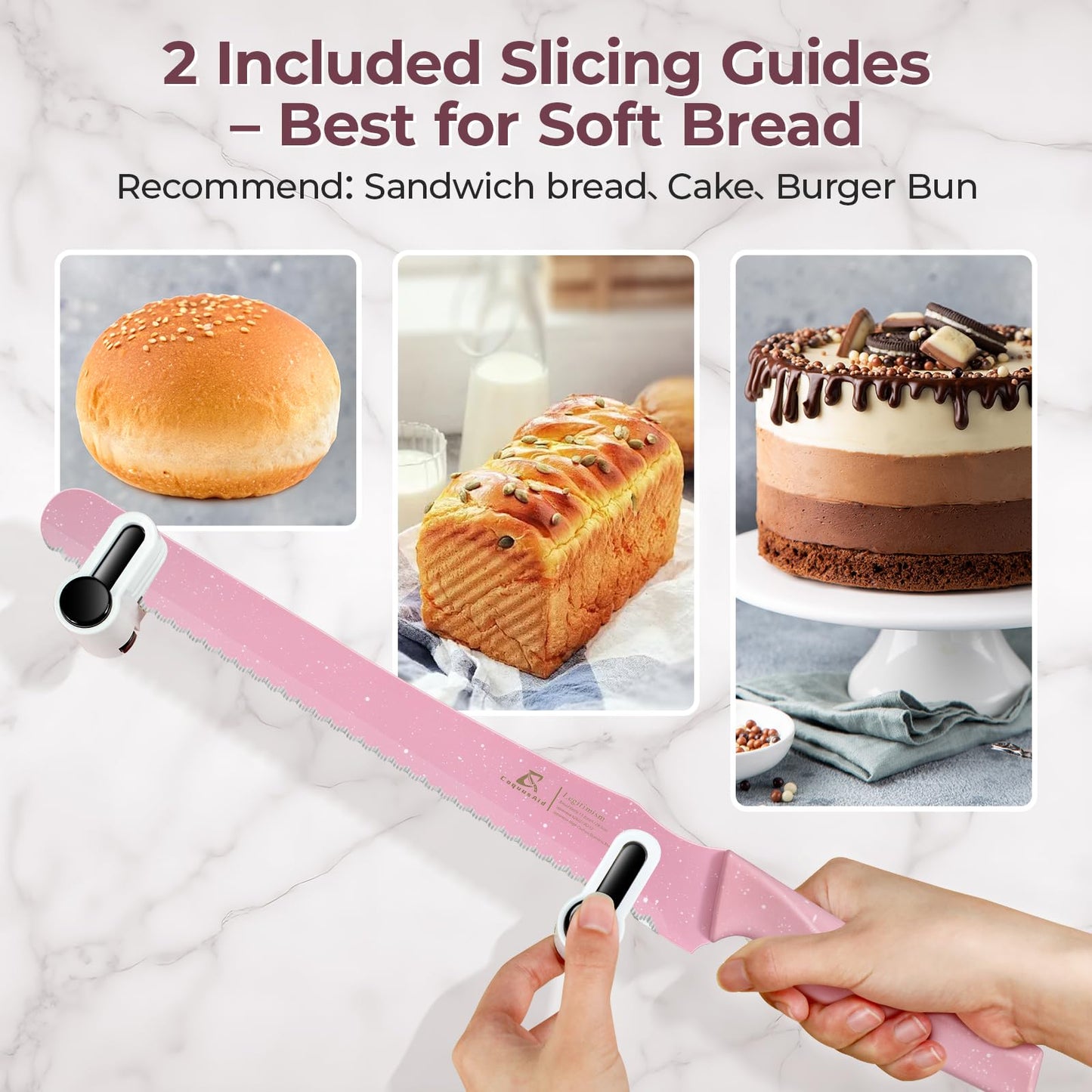 CoquusAid Upgrade Bread Knife for Homemade Bread, World‘s 1st Double Serrated Knife for Crusty Sourdough, 11.6 Inch Stainless Steel Bread Slicer, Professional Sourdough Cutter, Ideal for Gift, Pink