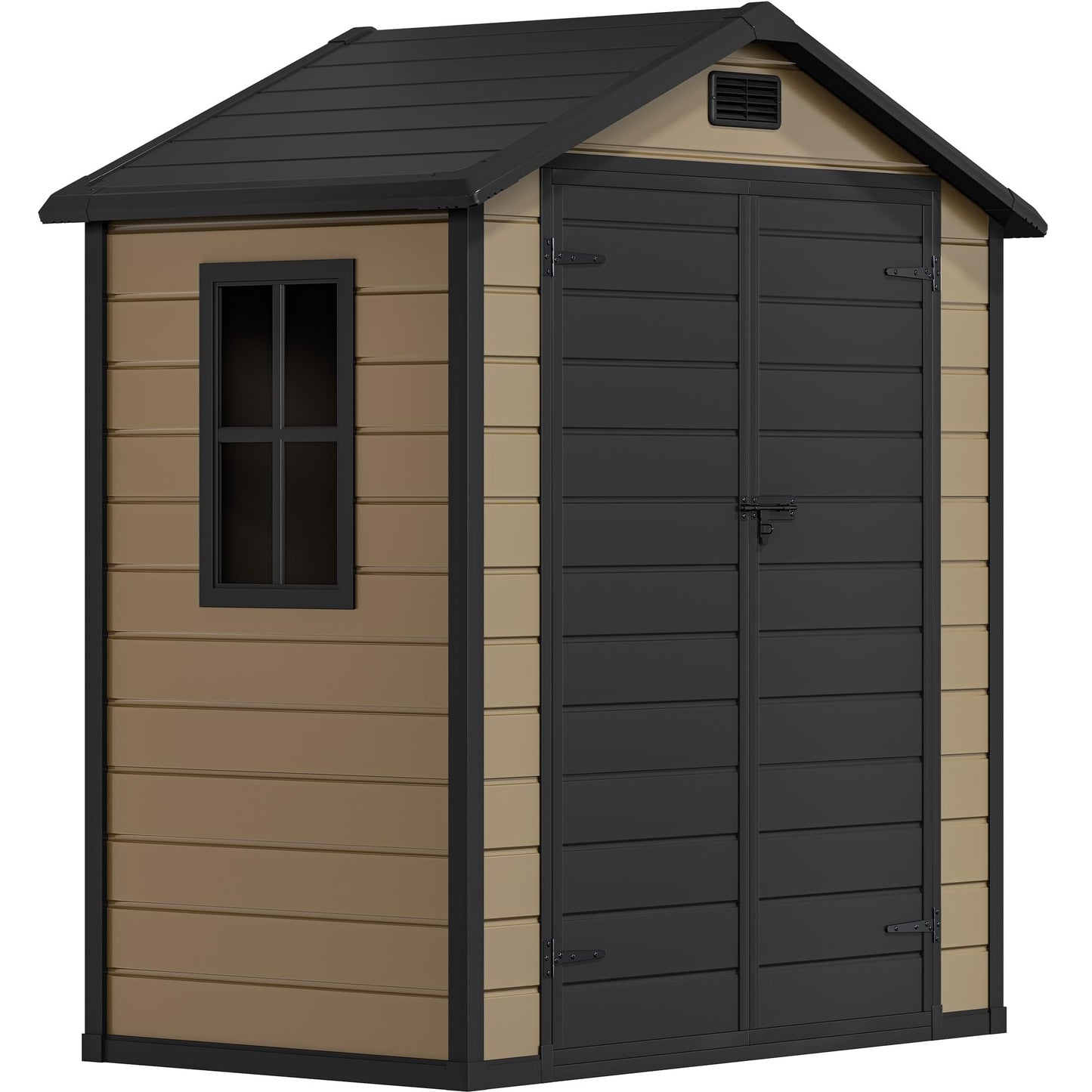 DWVO 6.2x3.4 FT Outdoor Resin Storage Shed with Floor, All-Weather Bike Storage Shed with Lockable Door, Window and Vent, Waterproof Plastic Tool Storage for Garden, Backyard, Patio, Lawn, Brown