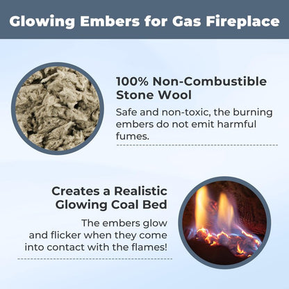 TOSRWGLL Gas Fireplace Glowing Embers,Rock Wool Embers for Indoor Gas Fireplace,Fireplace Embers for Gas Log Sets,Natural Gas,Propane,Vented,Unvented Fireplace, (6 Oz) Bag