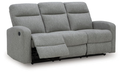 Signature Design by Ashley Carrigan Lane Classic Manual Pull Tab Dual Sided Reclining Sofa with Position Lock, Gray