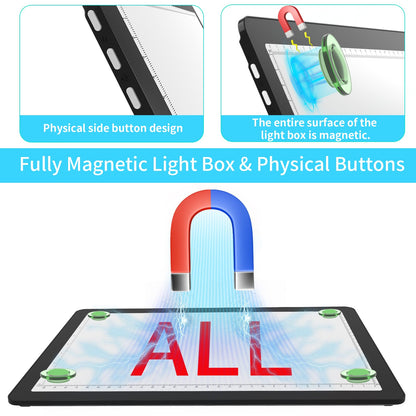 Phylosal Rechargeable A4 Light Pad with Built-in Stand & Bag, Magnetic Tracing Light Box for Drawing, Diamond Art Light Board with Side Button, Super Bright Light Table for Diamond Painting, Sketching