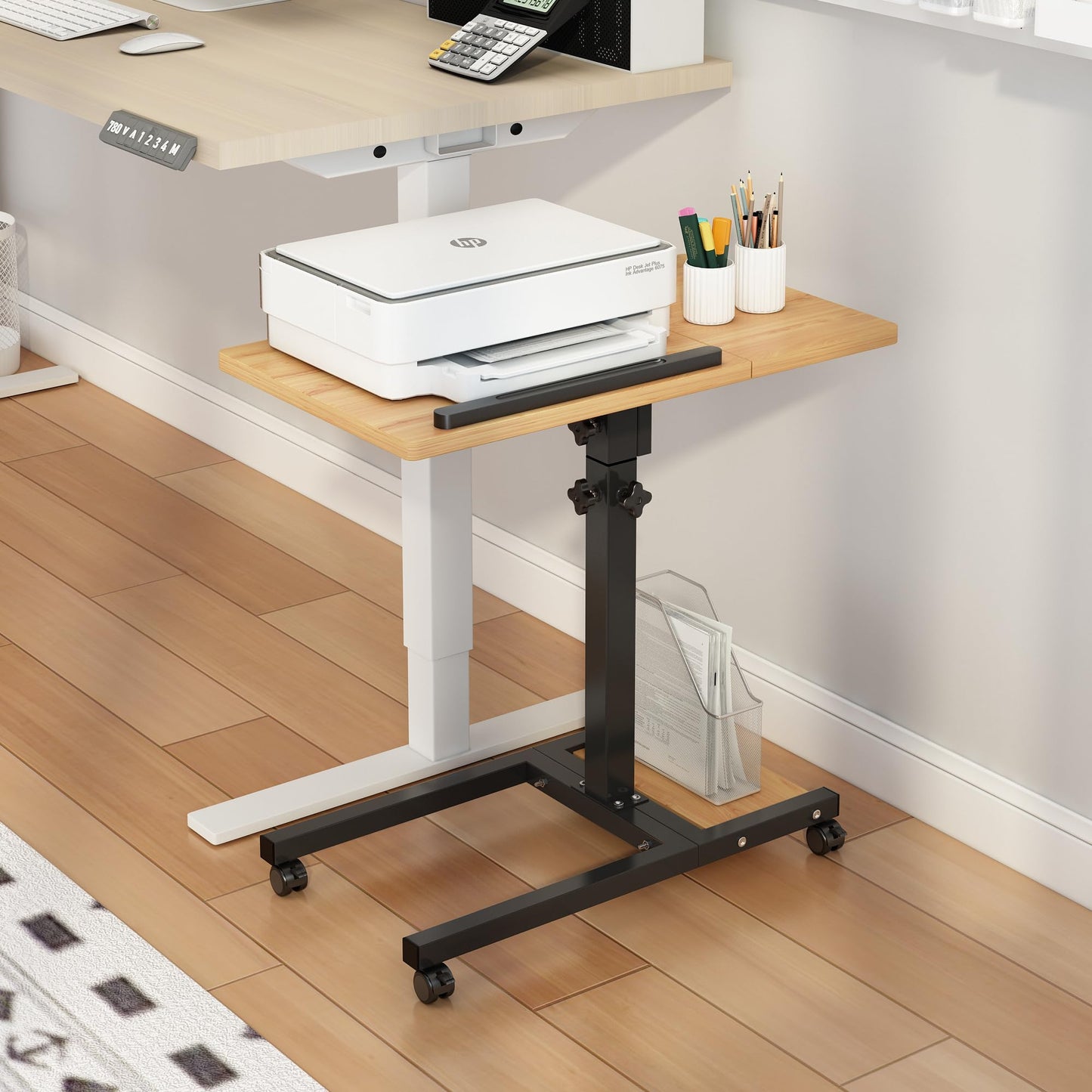 TigerDad Mobile Adjustable Height Laptop Stand PC Computer Portable Notebook Swivel Laptop Desk Rolling Table Desk Cart Tiltable with Wheels Casters& Mouse Pad Table