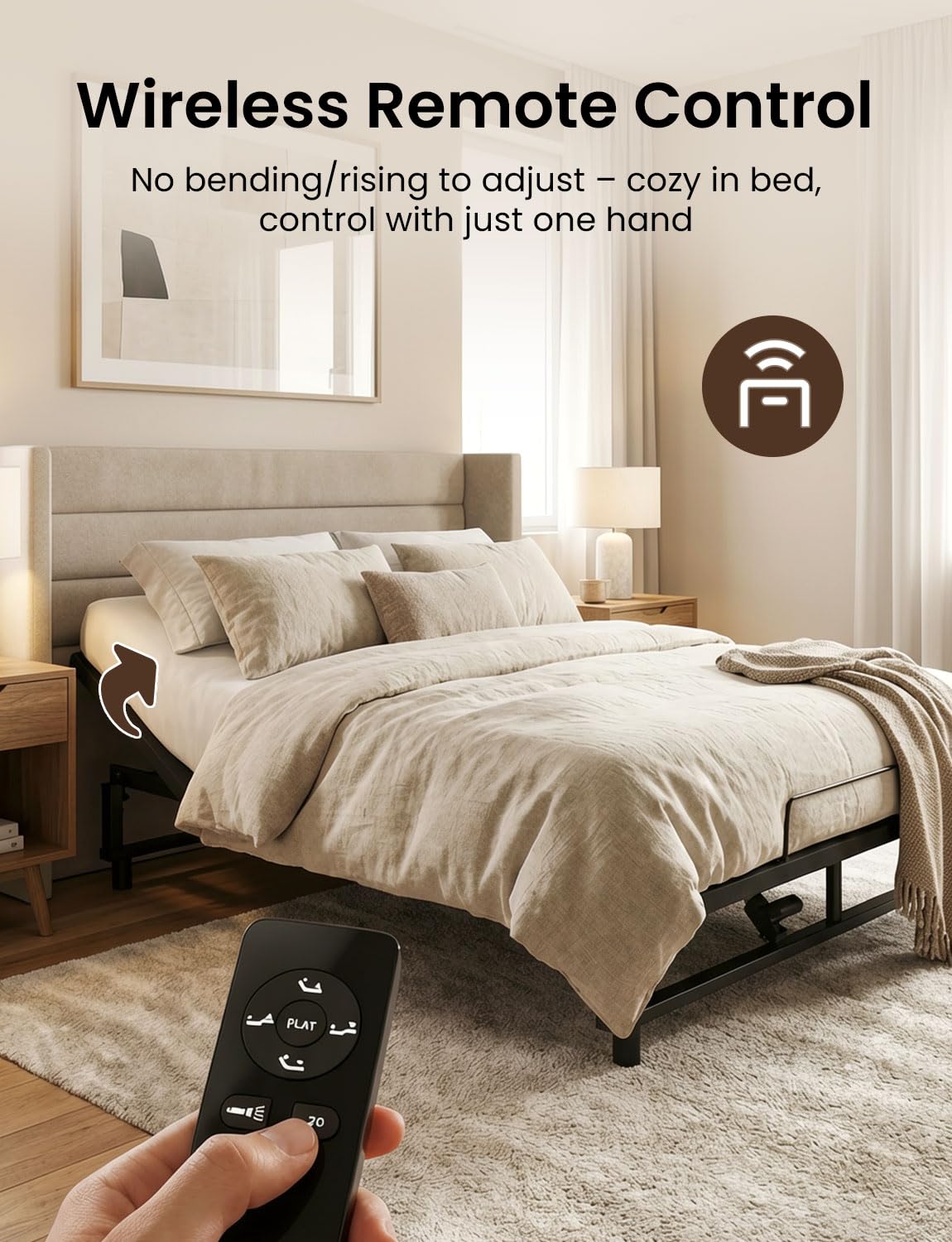 Feetice King Size Adjustable Bed Frame with Wireless Remote, Zero Gravity & Head & Foot Incline, Heavy-Duty Steel Frame, Whisper-Quiet Motor, Easy Installation (79" L x 74" W x 12.72" H), Black
