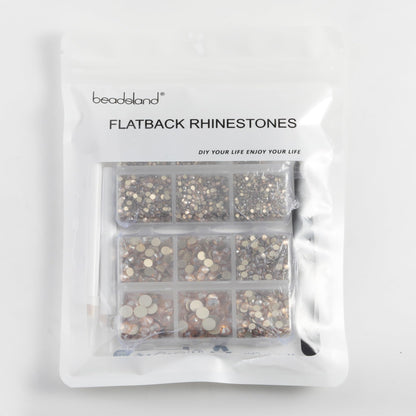 Beadsland 8300PCS Flatback Rhinestones, Gold Rhinestone Round Crystal Rhinestones for Crafts, Mixed 10 Sizes with Wax Pencil and Tweezer Kit, SS3-SS30, Golden Shadow