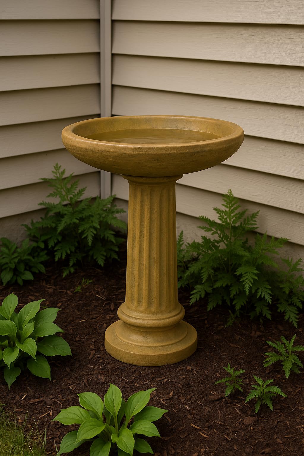 Solid Rock Stoneworks Classic Collanade Concrete Birdbath – 26” Tall Outdoor Garden Accent – Heavy-Duty Cast Stone Bird Bath – Weather Resistant Yard Décor – Made in USA- Brushed Moss Stain