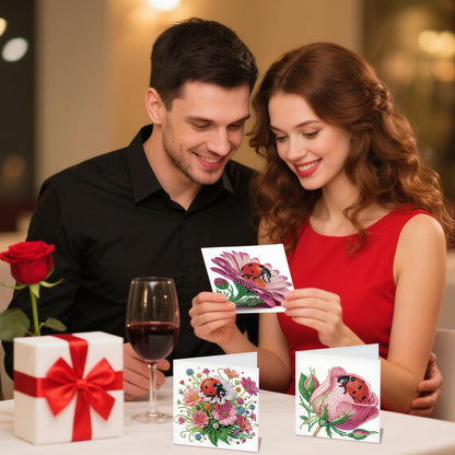 JZHYOAN 6Pcs Ladybug Flower Diamond Painting Greeting Cards DIY Diamond Art Greeting Card with Envelopes for Adults Embroidery Gem Arts and Crafts Card Kit for Birthday Holiday Mosaic Handmade Gift