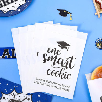 Whaline Graduation Candy Cookie Gift Bags - 100 Pack Self-Adhesive White Kraft Paper | Perfect for Party Decor