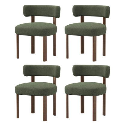 smartue Wooden Dining Chairs Set of 4, Upholstered Kitchen Chairs with Solid Wood Legs, Mid Century Dining Room Chair with Ergonomic Curved Backrest for Kitchen Dining Vanity, Green