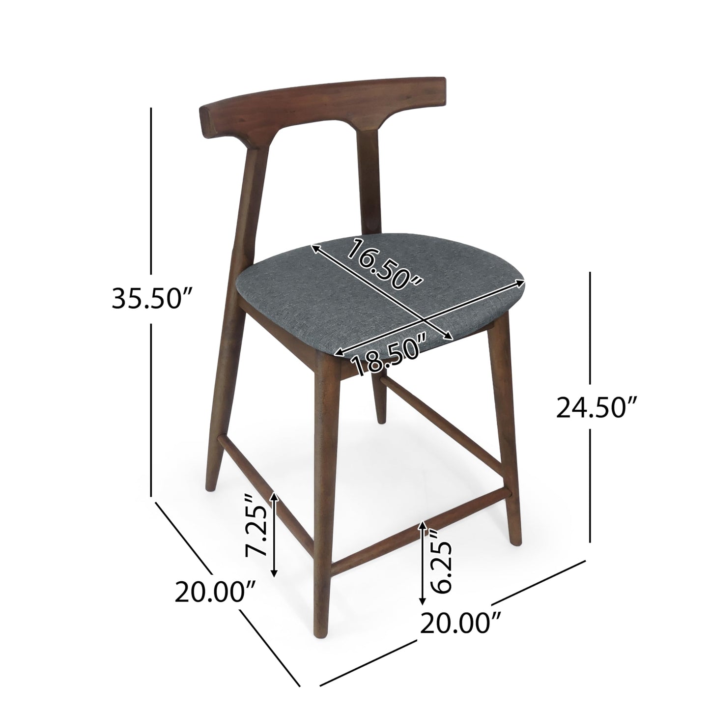 Christopher Knight Home Mugo Mid Century Modern Fabric Upholstered Wood 24.5 Inch Counter Stools (Set of 2), Gray and Walnut