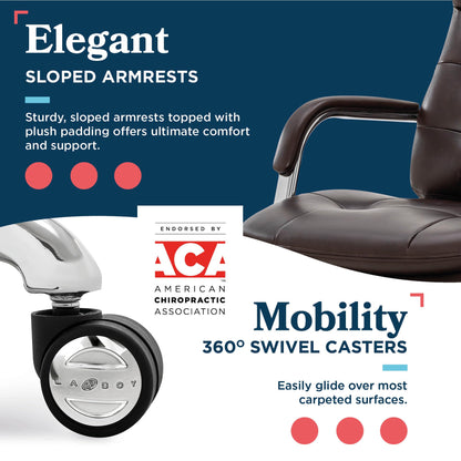La-Z-Boy Sonata Executive Mid-Back Office Chair, Button-Tufted Seat and Back, Double-Layer Cushion, Padded Armrests, Ergonomic Computer DeskChair, Swivel Metal Base, Bonded Leather, Dark Brown/Chrome