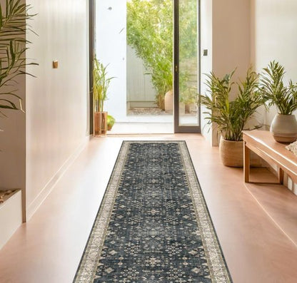 Hazo Haus Black Boho Runner Rug - Washable 3x16 ft, Waterproof, Non-Slip, Stain & Fade Resistant