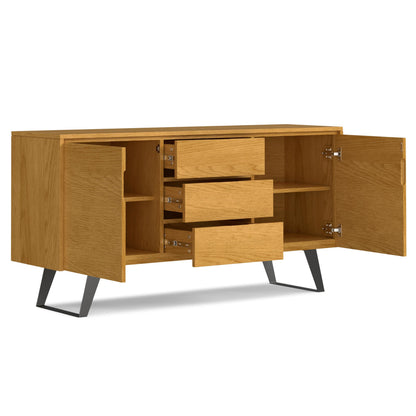 SIMPLIHOME Lowry 60 inch x 17 inch Rectangle Modern Industrial Sideboard Buffet in Oak Veneer for the Dining Room and Kitchen