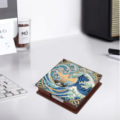 JISHSHAY Diamond Painting Note Box Sea Wave Diamond Art Sticky Note Holder Gem Art Notecard Box Gem Painting Mosaic Kits for Adults Embroidery Kit Memo Pad Holder, Contains 160 Sheets of Paper