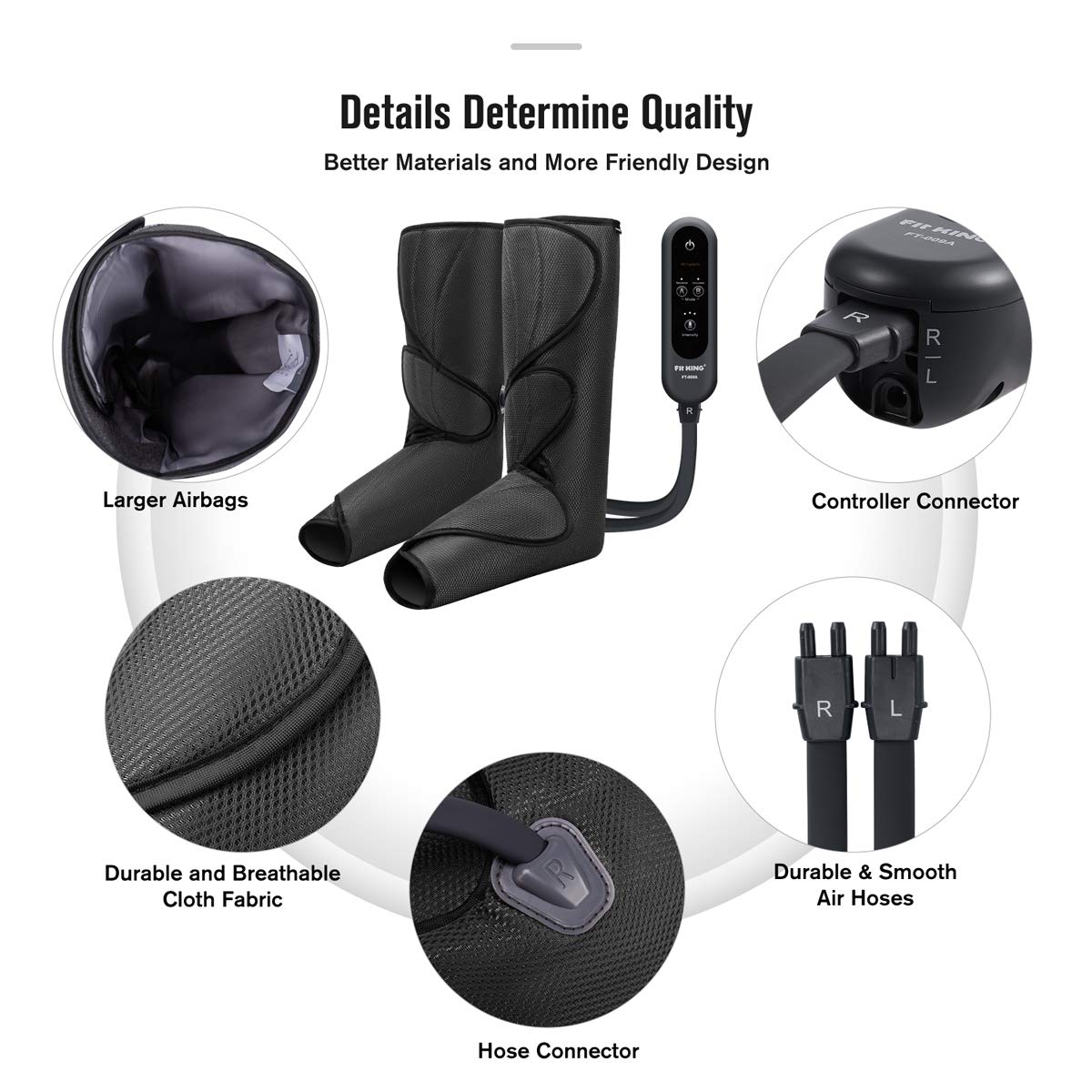 FIT KING Leg Air Massager for Circulation and Relaxation Foot and Calf Massage (No Heat) to Relieve Pain Swelling Edema with Handheld Controller 3 Intensities 2 Modes 2 Extensions - FSA HSA Eligible