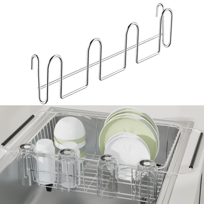 ZumenDa 12 Inch Stainless Steel Cup Drying Rack with 4 Hooks, Kitchen Mug Holder Organizer for Glasses, Baby Bottles, Travel Mugs, Dishwasher Safe Kitchen Drainage Basket