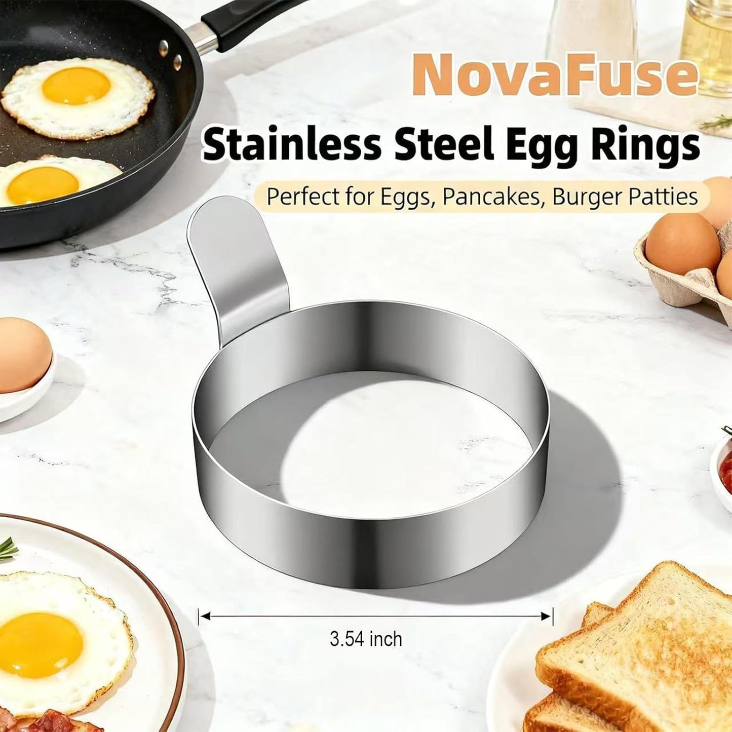 NOVAFUSE Set 4 of Fried Egg Moulds, Stainless Steel Egg Rings, Omelette Mould, Pancake Mould
