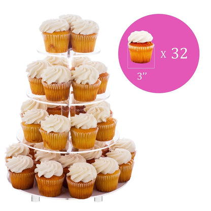 Jusalpha Large 4 Tier Cupcake Stand,Acrylic Round Cake Stand Dessert Tower Tea Party Serving Platter, Cupcake Tree Wedding Party Décor, Stand with Rod Feet (4RF)