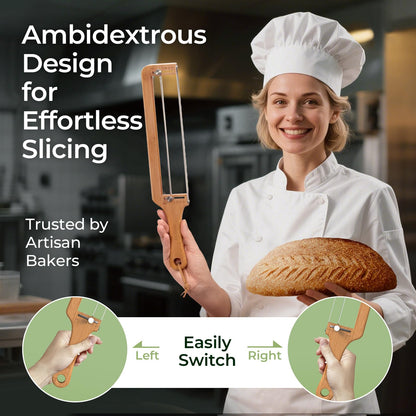 Keechee Adjustable Bread Slicer for Homemade Bread – Sourdough Bread Knife with Thickness Guide & Serrated Stainless Blade, Manual Bow Cutter for Bagels and Baguettes, Gift for Baker, Ambidextrous Use