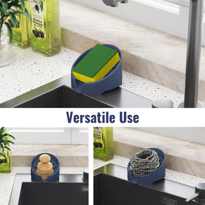 NiHome Silicone Sponge Holder Compatible with Scrub Daddy Mommy Sponges for Kitchen & Bathroom, Auto Draining Organizer, Holds Multiple Sponges & Cleaning Tools, Food-Grade, Dishwasher Safe(Dark Blue)
