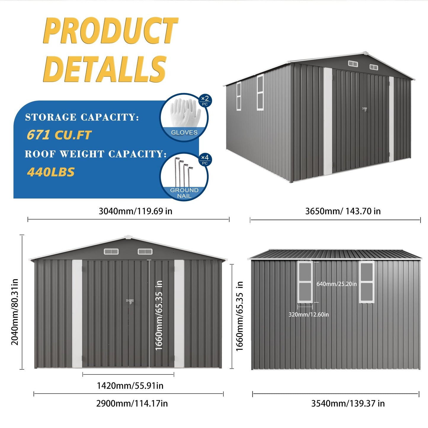Vigo huseeo 10x12x6.7FT Outdoor Storage Shed, Galvanized Steel Garden Shed with Lockable Door & Window, Waterproof Metal Tool Storage for Garden, Backyard, Patio, Lawn