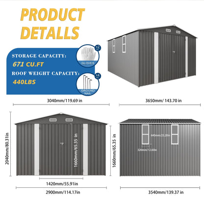 Vigo huseeo 10x12x6.7FT Outdoor Storage Shed, Galvanized Steel Garden Shed with Lockable Door & Window, Waterproof Metal Tool Storage for Garden, Backyard, Patio, Lawn
