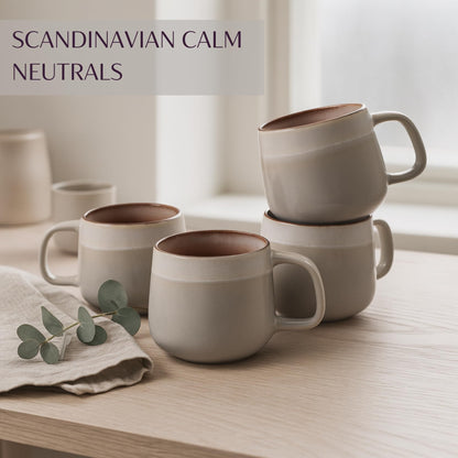 Ava Nord Ceramic Coffee Mugs Set of 4 | 12 oz Stoneware Coffee Cups | Lead-Free, Non-Toxic | Microwave and Dishwasher Safe | Comfortable Handle | Aesthetic Nordic Design for Tea and Latte | Sage Ash