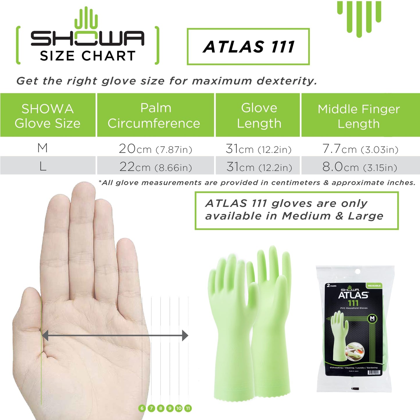 SHOWA 111 Skin-Friendly Dishwashing Gloves, Latex-Free PVC, Reusable Housekeeping Gloves with Cotton Liner, Non-Slip Grip for Kitchen & Gardening, Made in Japan, Medium, 2-Pairs