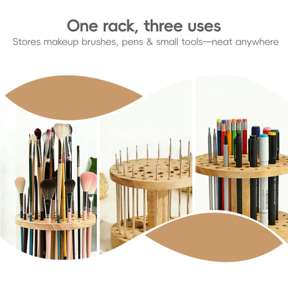 360° Rotating Brush Storage Rack|52-Hole Brush Holder|Hardwood Storage Stand|Space-Saving Brush Organizer|Suitable for Artist Brushes,Craft Tools, Makeup Brushes,Calligraphy Pens