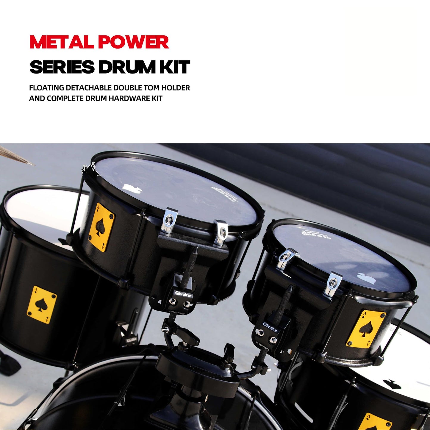 Beatello Metal Drum Set for Adults, 5-Piece Complete Acoustic Drum Kit with Independent Tom-Tom, Professional Resonant Metal Shells & Heavy Duty Stands for Beginners & Studio, Sleek Black