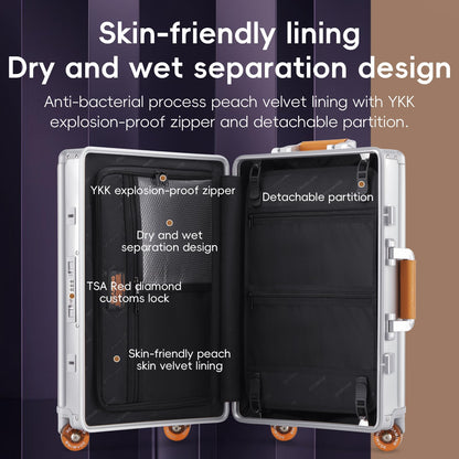 ROAMING 24 Inch Check Luggage Durable All Aluminum Hardshell Suitcase - Zipperless Luggages Airline Approved with 360° Spinner Wheels, TSA Lock, USB Port Smart Organizational Pockets （Silver orange）