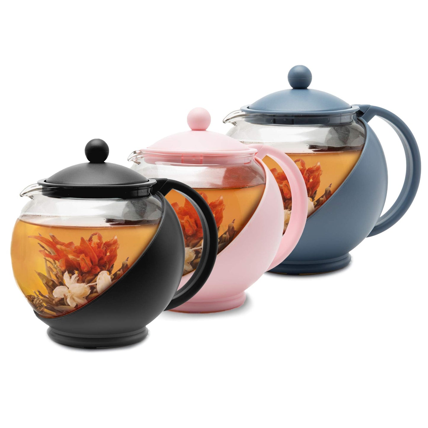 Primula Half Moon Teapot with Removable Infuser, Glass Tea Maker with Reusable Fine Mesh Stainless Steel Filter, Dishwasher Safe, 40-Ounce, Black